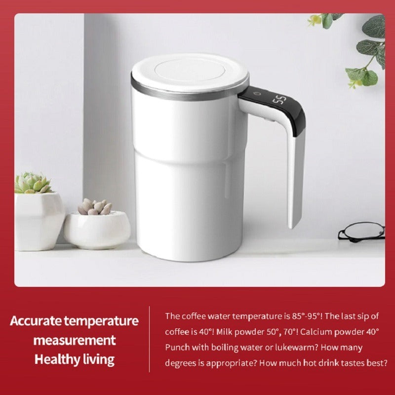 Automatic Coffee Stirring Cup, Stainless Steel Self-Stirring Coffee Cup With Lid, Auto Stir & Heating Feature, LED Intelligent Display Temperature