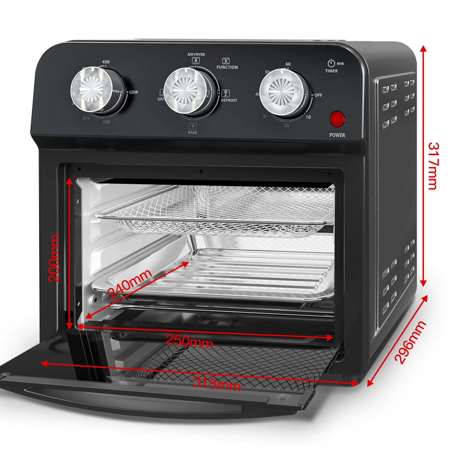 12.5 Qt Air Fryer With Advanced Multi-Function Cooking Grill, Air Fry, Defrost, Bake, Presets For French Fries, Pizza, Chicken, Fish, And Toast, Dual Knob Control