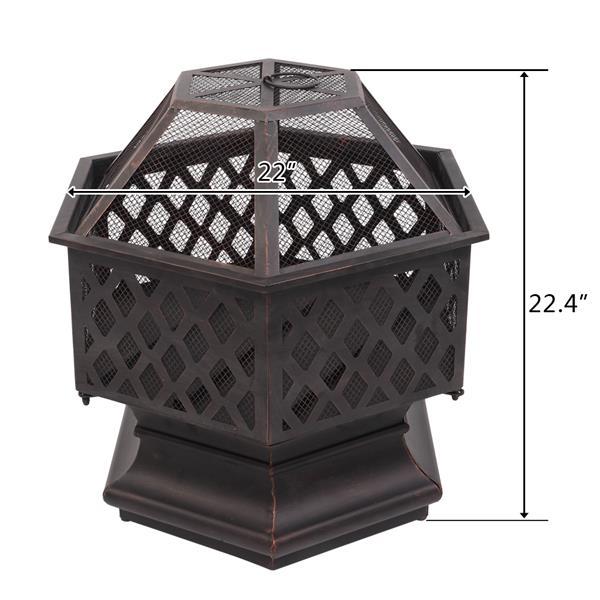 22in Iron Hexagonal Red Copper Firewood Brazier