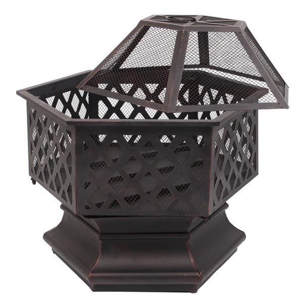 22in Iron Hexagonal Red Copper Firewood Brazier