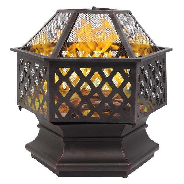 22in Iron Hexagonal Red Copper Firewood Brazier