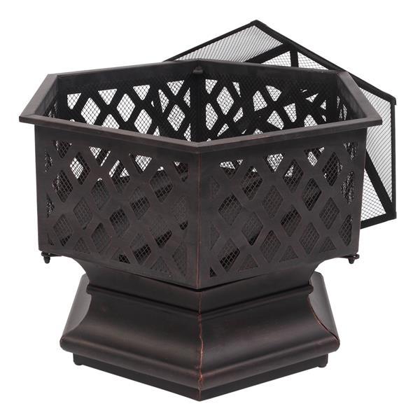 22in Iron Hexagonal Red Copper Firewood Brazier