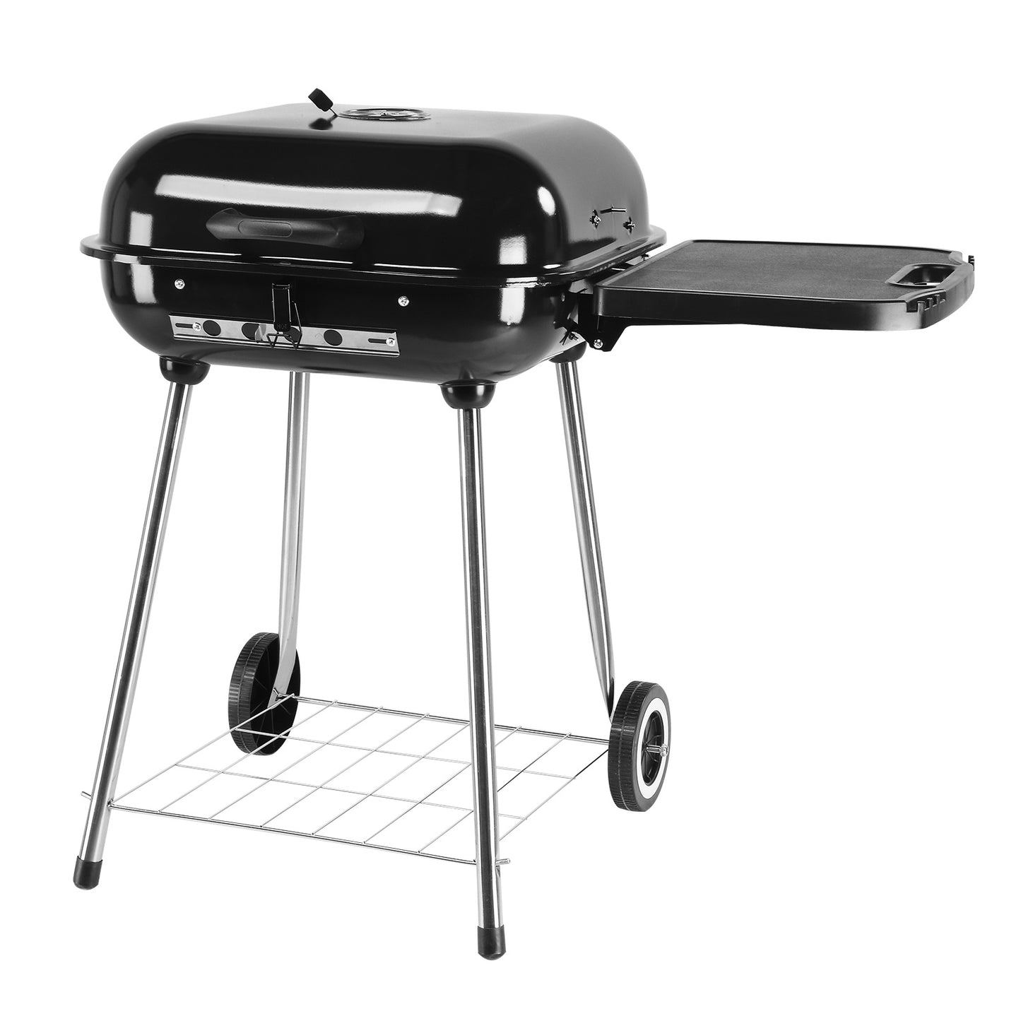 89.5x65x83cm Black, Foldable Side Panels, Square, Charcoal Grill