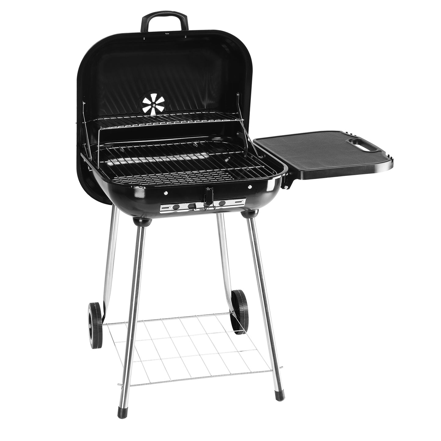 89.5x65x83cm Black, Foldable Side Panels, Square, Charcoal Grill