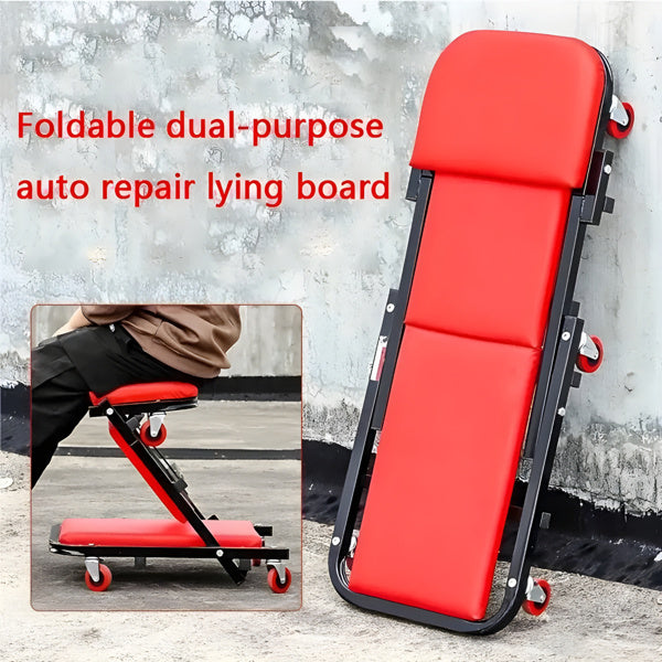300 Pound Load-bearing, Z-shaped Crawling Seat, 36 Inch 2-in-1 Black Foldable Low Profile Garage Chair