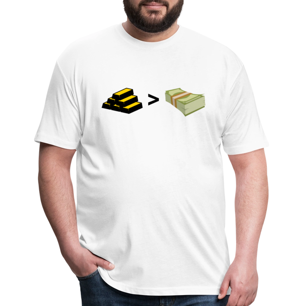 Gold is Greater than Money Fitted Cotton/Poly T-Shirt by Next Level - white