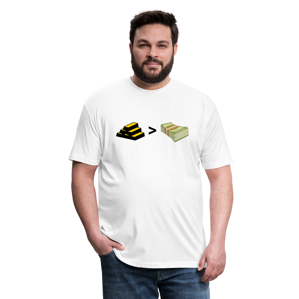 Gold is Greater than Money Fitted Cotton/Poly T-Shirt by Next Level - white