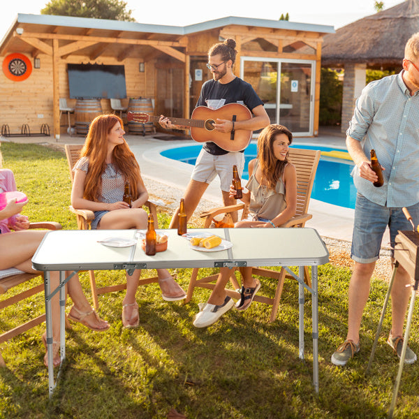 4ft Silver Outdoor Folding Table, Aluminum Alloy Rectangular 30kg, Three Fold Tabletop