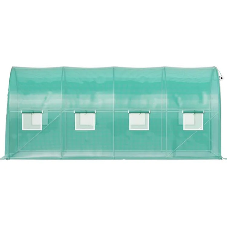 VEVOR Walk-in Tunnel Greenhouse, 14.8 X 6.6 X 6.6 Ft Portable Plant Hot House W Galvanized Steel Hoops, 1 Top Beam, Diagonal Poles, Zippered Door 8 Roll-up Windows, Green