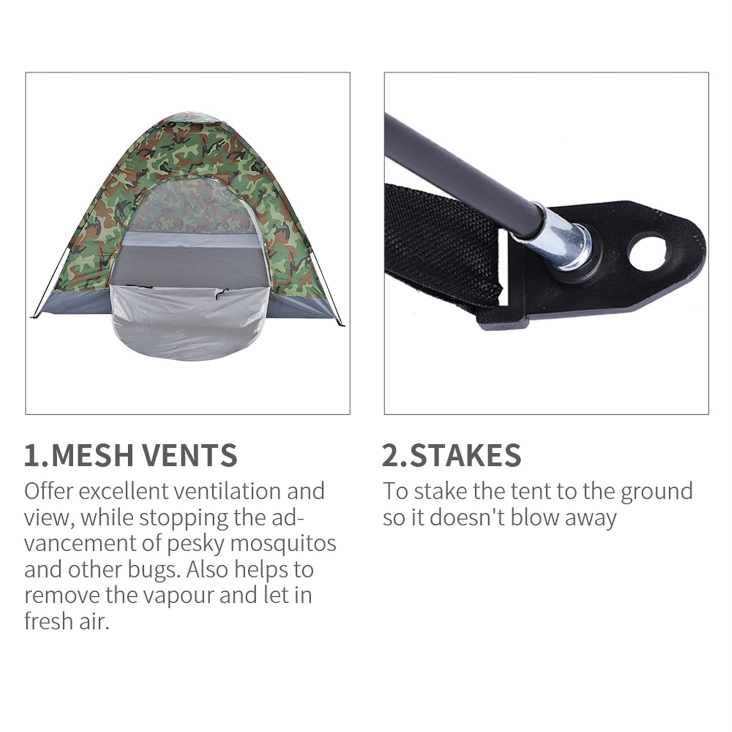 3-4 People Camouflage Portable Camping Tent With Silver Tape And Fiberglass Pole