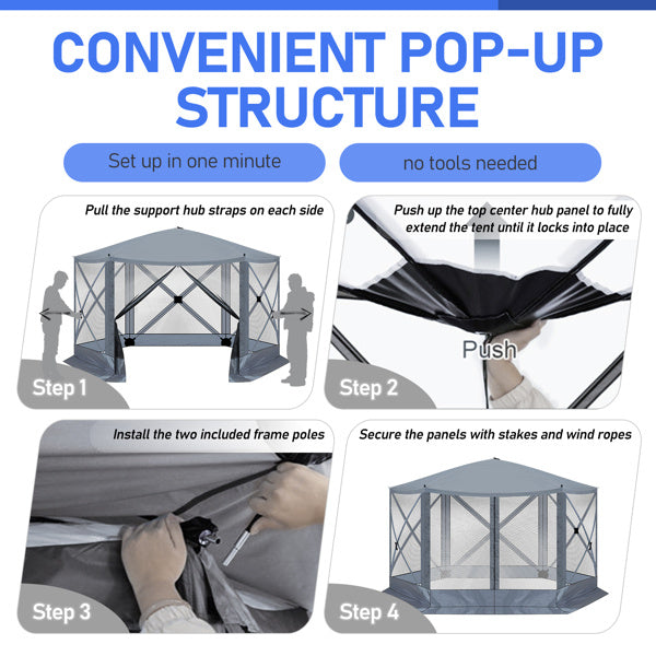 12X12ft Dark Gray Hexagonal Automatic Folding Tent