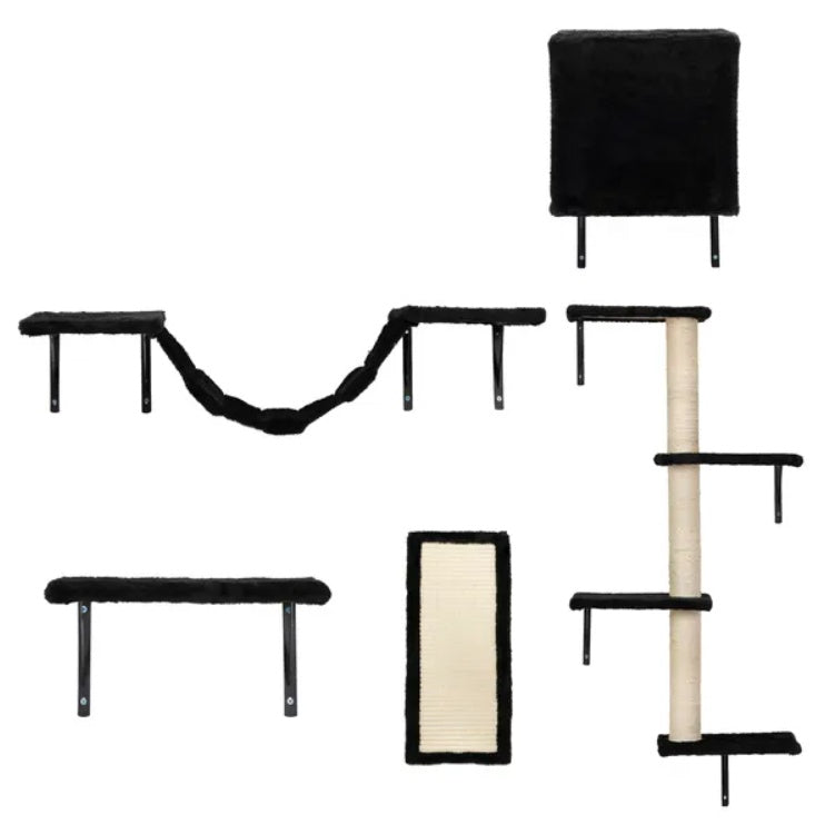 5 Pcs Wall Mounted Cat Climber Set Floating Cat Shelves And Perches Cat Activity Tree With Scratching Posts Modern Cat Furniture