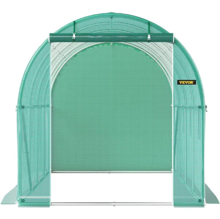 VEVOR Walk-in Tunnel Greenhouse, 14.8 X 6.6 X 6.6 Ft Portable Plant Hot House W Galvanized Steel Hoops, 1 Top Beam, Diagonal Poles, Zippered Door 8 Roll-up Windows, Green