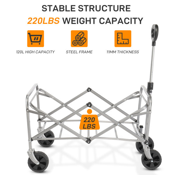 29x18x33in Grey Cloth Silver Frame 600D Oxford Cloth Steel Frame Small Wheels Flat Fold Garden Folding Cart 220lbs1