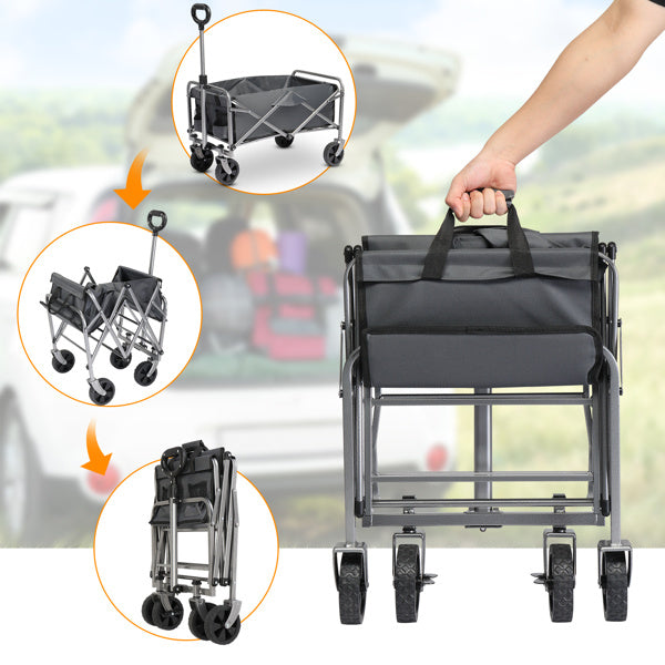 29x18x33in Grey Cloth Silver Frame 600D Oxford Cloth Steel Frame Small Wheels Flat Fold Garden Folding Cart 220lbs1