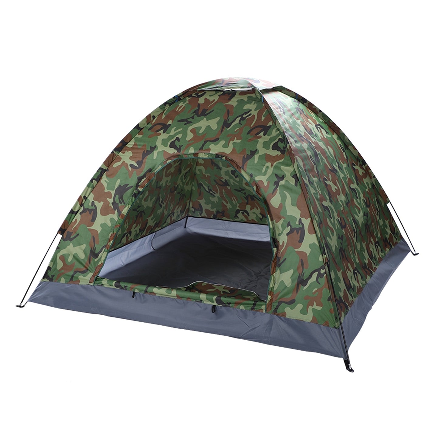 3-4 People Camouflage Portable Camping Tent With Silver Tape And Fiberglass Pole