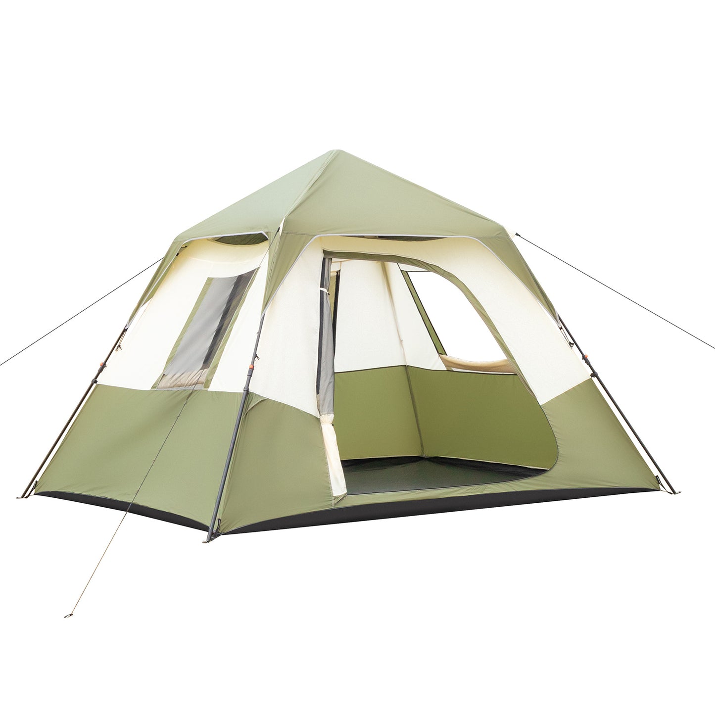 6-person Army Green Beige Camping Tent Polyester Cloth Automatic Iron Rod