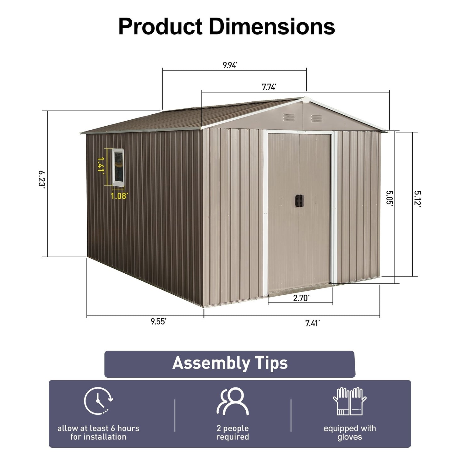 10ft X 8ft Outdoor Metal Storage Shed With Metal Floor Base,with Window,Grey