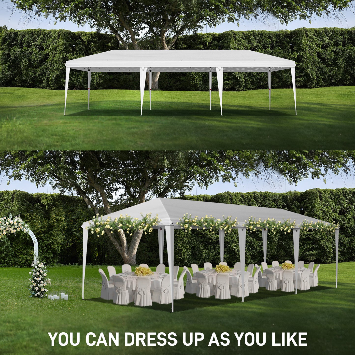 10x30ft White, No Bib, Folding Shed Oxford Cloth White Spray Plastic Frame, With 8 Sandbags, With Tug Bag