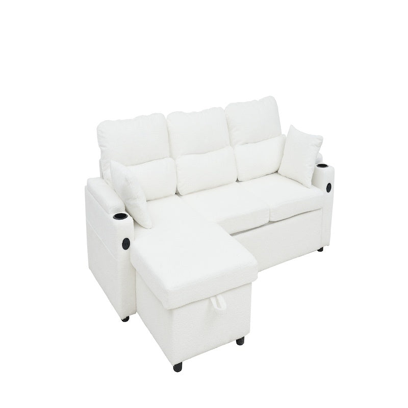 Convertible Sleeper Sofa 2 In 1, L-Shaped Couches For Living Room, Pull Out Sectional Futon Sofa Bed With Storage Space, USB Ports And Cup Holders