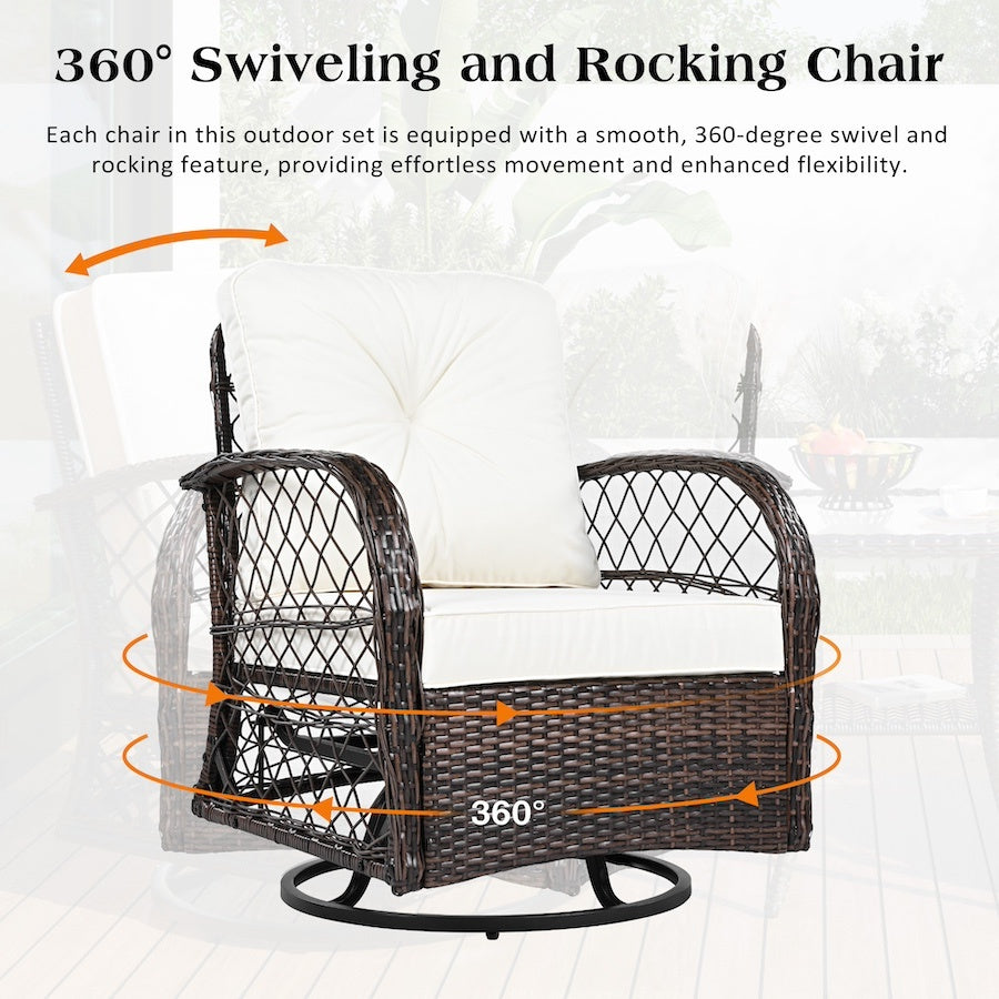 3-piece Outdoor Chair&Table Set Chat Set 2-person Rattan Seating Group
