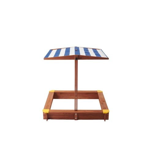 46 Inches Wooden Sandbox With Adjustable Canopy, Large Outdoor Cedar Bunker