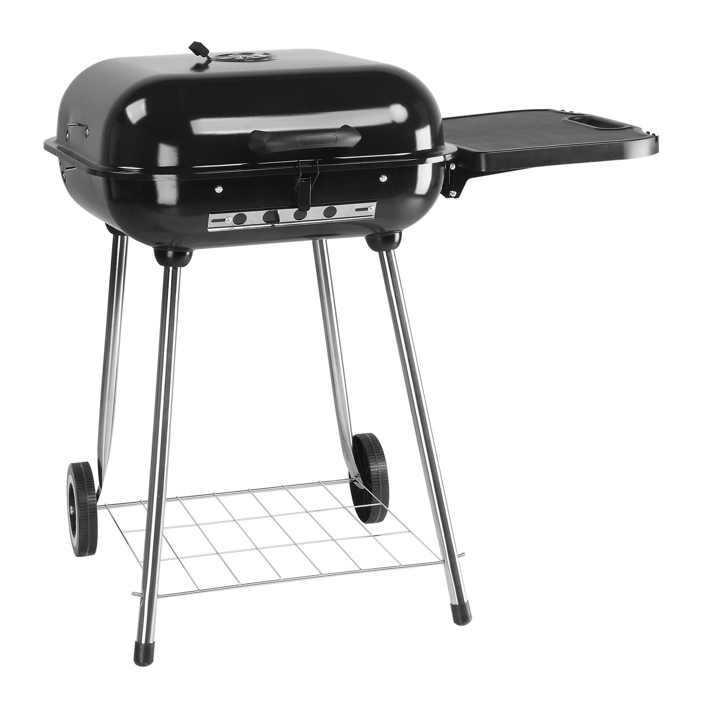 89.5x65x83cm Black, Foldable Side Panels, Square, Charcoal Grill