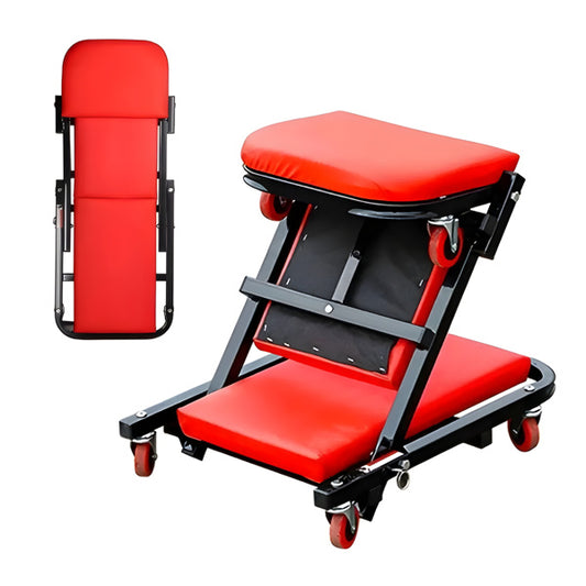 300 Pound Load-bearing, Z-shaped Crawling Seat, 36 Inch 2-in-1 Black Foldable Low Profile Garage Chair