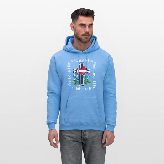 He First Loved Us Men's Hoodie - carolina blue