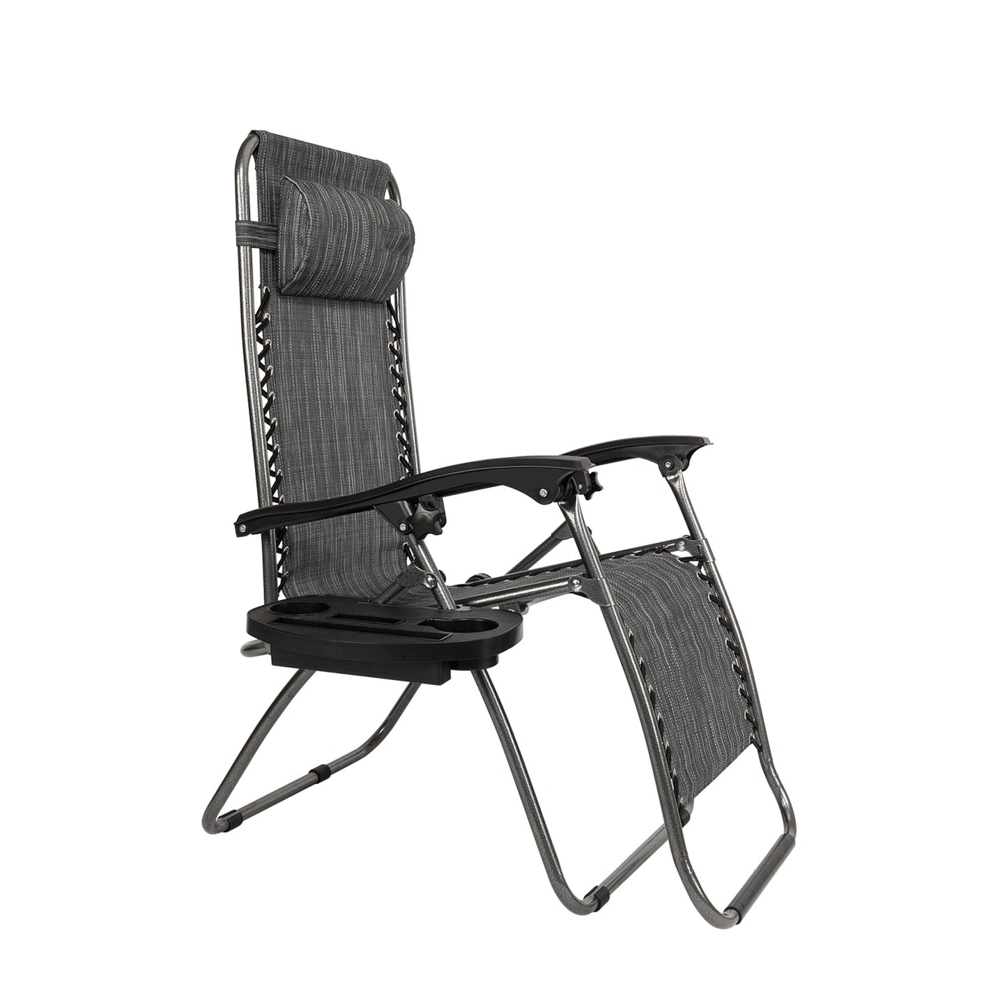 2pcs , Adjustable Folding Lounger With Pillow And Practical Tray For Deck, Terrace, Beach, Patio, Grey