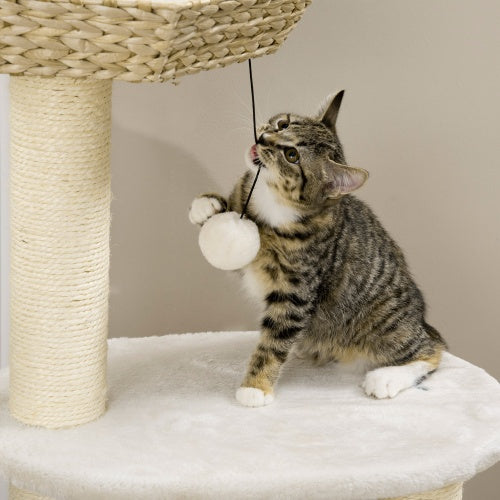 PawHut 47 Cat Tree Kitty Activity Center, Cat Climbing Toy With Cattail Fluff, Bed, Condo, Sisal Scratching Post, And Hanging Ball, Natural
