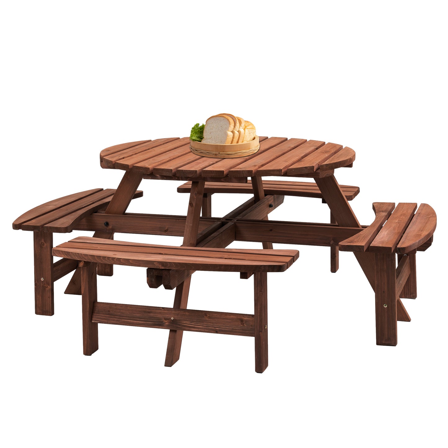 Circular Outdoor Wooden Picnic Table For Patio, Backyard, Garden, DIY
