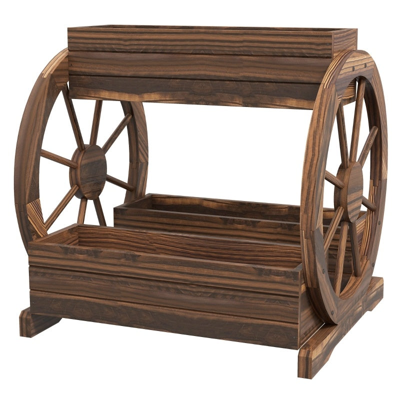 Wooden Wagon Planter Box, 3-Tier Raised Garden Bed, For Vegetables Flowers Herbs