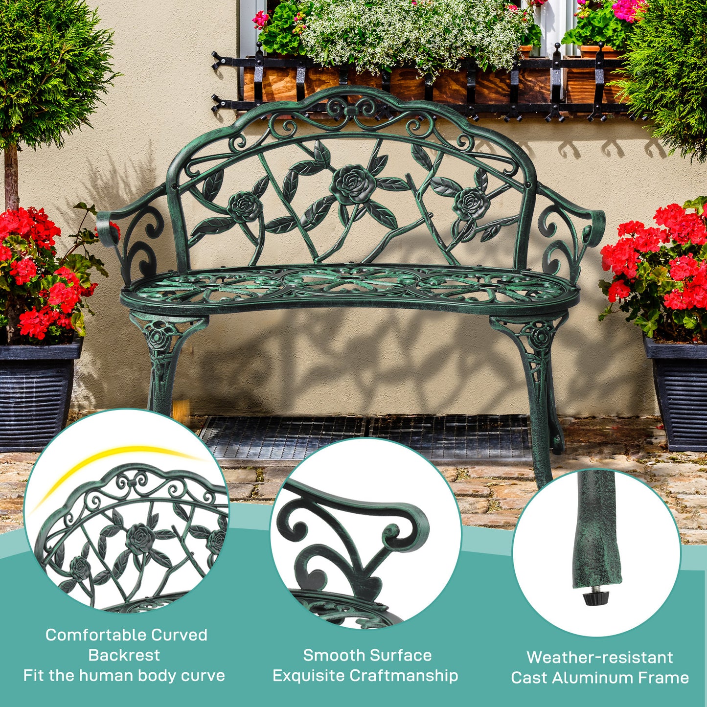 38.5in, Rose Shape,Courtyard Benches
