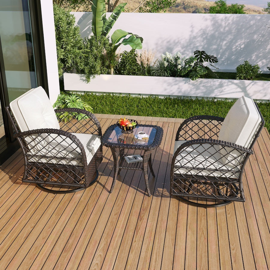 3-piece Outdoor Chair&Table Set Chat Set 2-person Rattan Seating Group