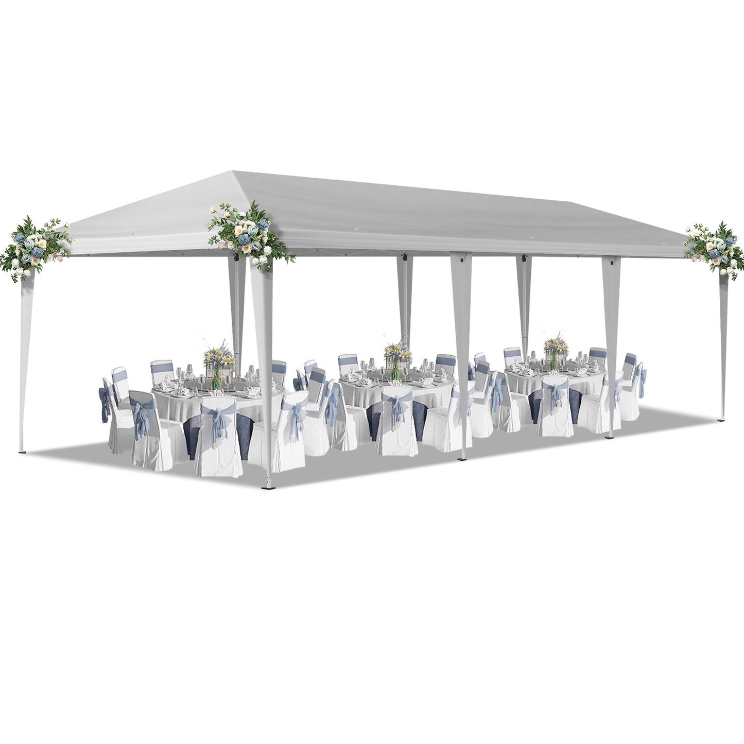 10x30ft White, No Bib, Folding Shed Oxford Cloth White Spray Plastic Frame, With 8 Sandbags, With Tug Bag