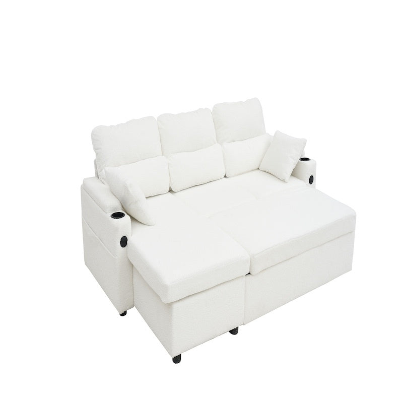 Convertible Sleeper Sofa 2 In 1, L-Shaped Couches For Living Room, Pull Out Sectional Futon Sofa Bed With Storage Space, USB Ports And Cup Holders