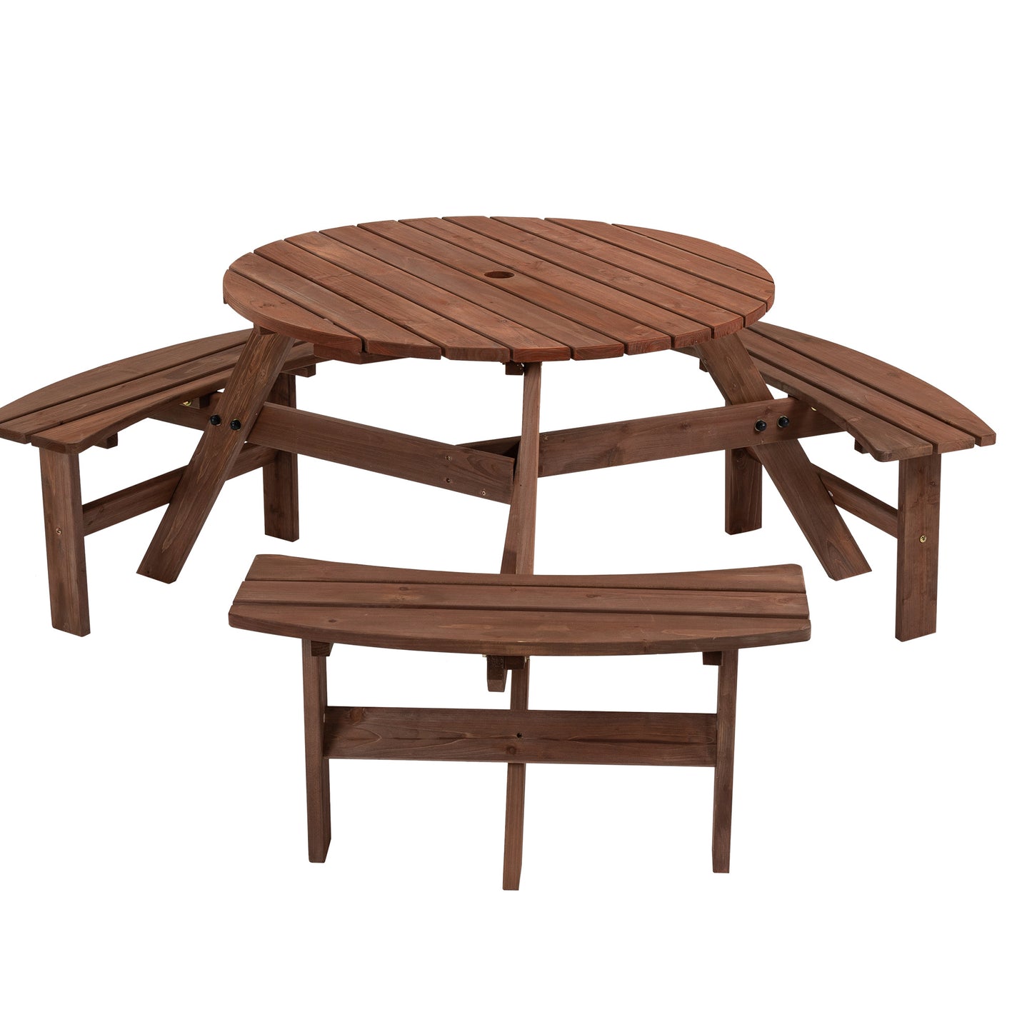 Circular Outdoor Wooden Picnic Table For Patio, Backyard, Garden, DIY