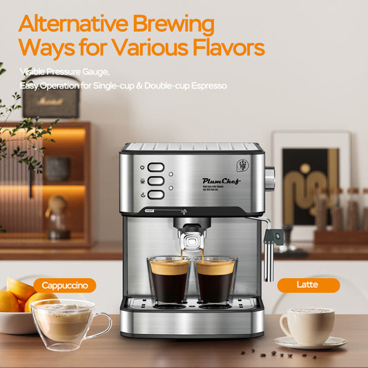 20 Bar Professional Espresso Machine With Milk Frother, Single & Double Shot, ESE Pod Compatible, Visual Display Of Pressure, Removable Water Tank For Cappuccino, Latte, Machiato For Home Barista