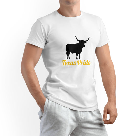 White Bullfighting Printed Men's Pure Cotton T-shirt - Casual Round Neck, Slightly Elastic