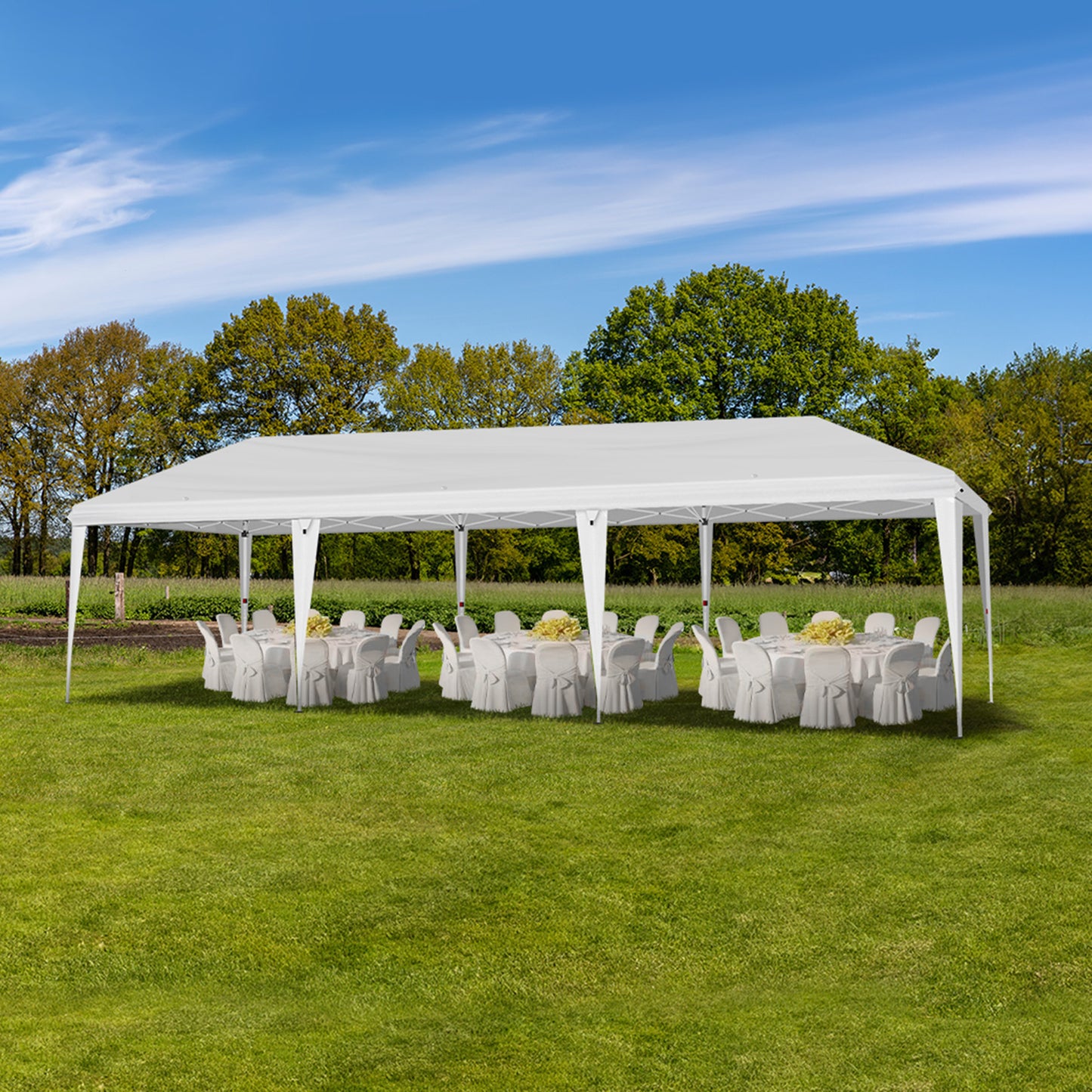 10x30ft White, No Bib, Folding Shed Oxford Cloth White Spray Plastic Frame, With 8 Sandbags, With Tug Bag