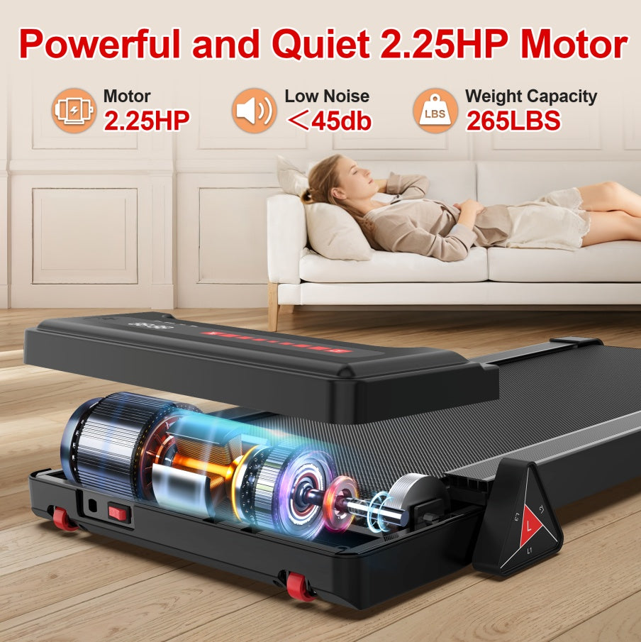 Walking Pad Under Desk Treadmill For Home Office -2.5HP Walking Treadmill 0.5-4MPH 265LBS Capacity Treadmill For Walking Running Remote Control Batteries