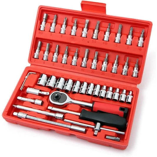 46 Pieces Mechanic Tool Kit Dr. Ratchet Socket Wrench Set With Storage Case, Includes Bit Sockets And Extension Bar