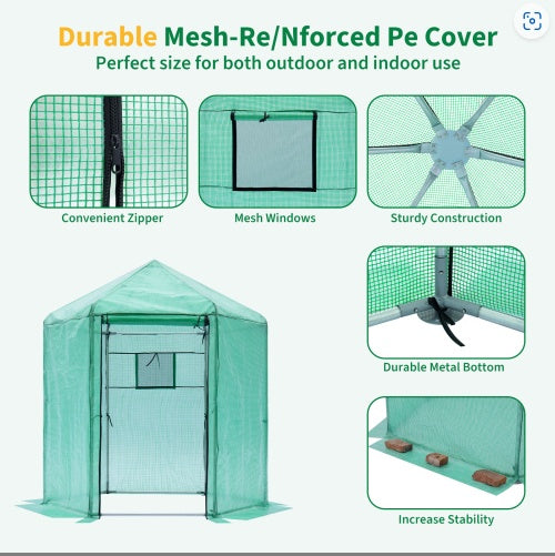 Walk-in Greenhouse Hexagonal Upgrade Reinforced Frame Heavy Duty Plastic Greenhouse Reinforced Thickened Waterproof Insulation  6.9x7.5 Ft