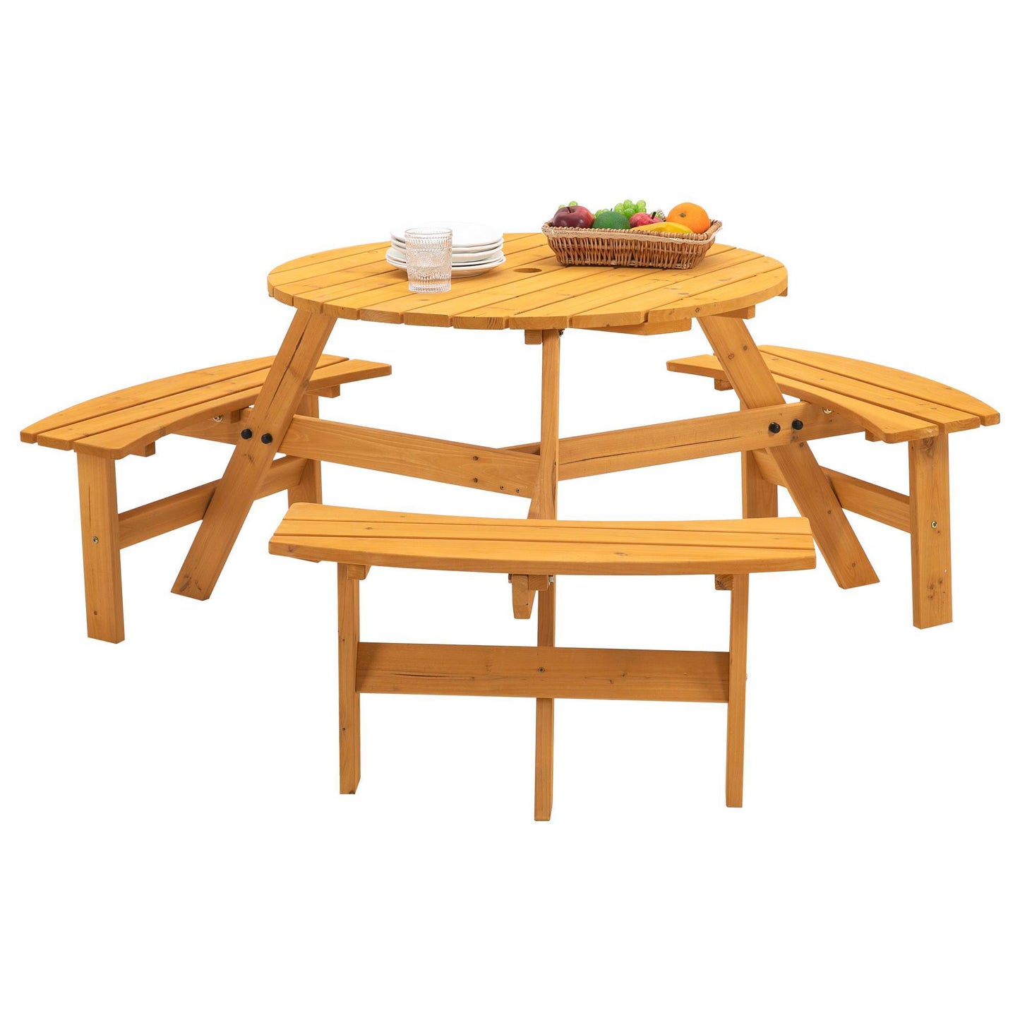 Circular Outdoor Wooden Picnic Table For Patio, Backyard, Garden, DIY