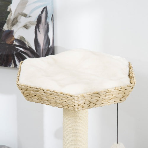 PawHut 47 Cat Tree Kitty Activity Center, Cat Climbing Toy With Cattail Fluff, Bed, Condo, Sisal Scratching Post, And Hanging Ball, Natural