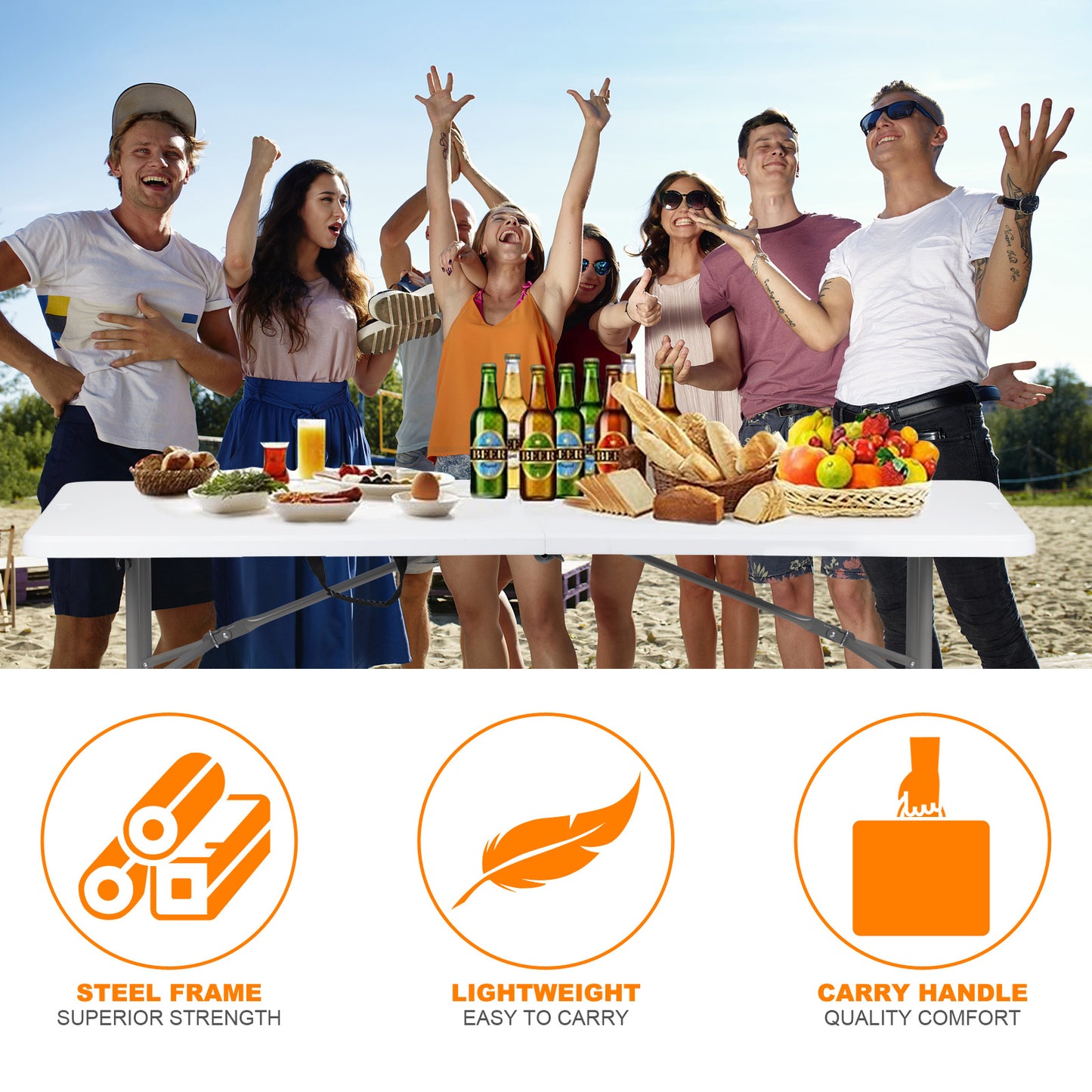 Lightweight Plastic Folding Rectangular Table For Outdoor Lounging