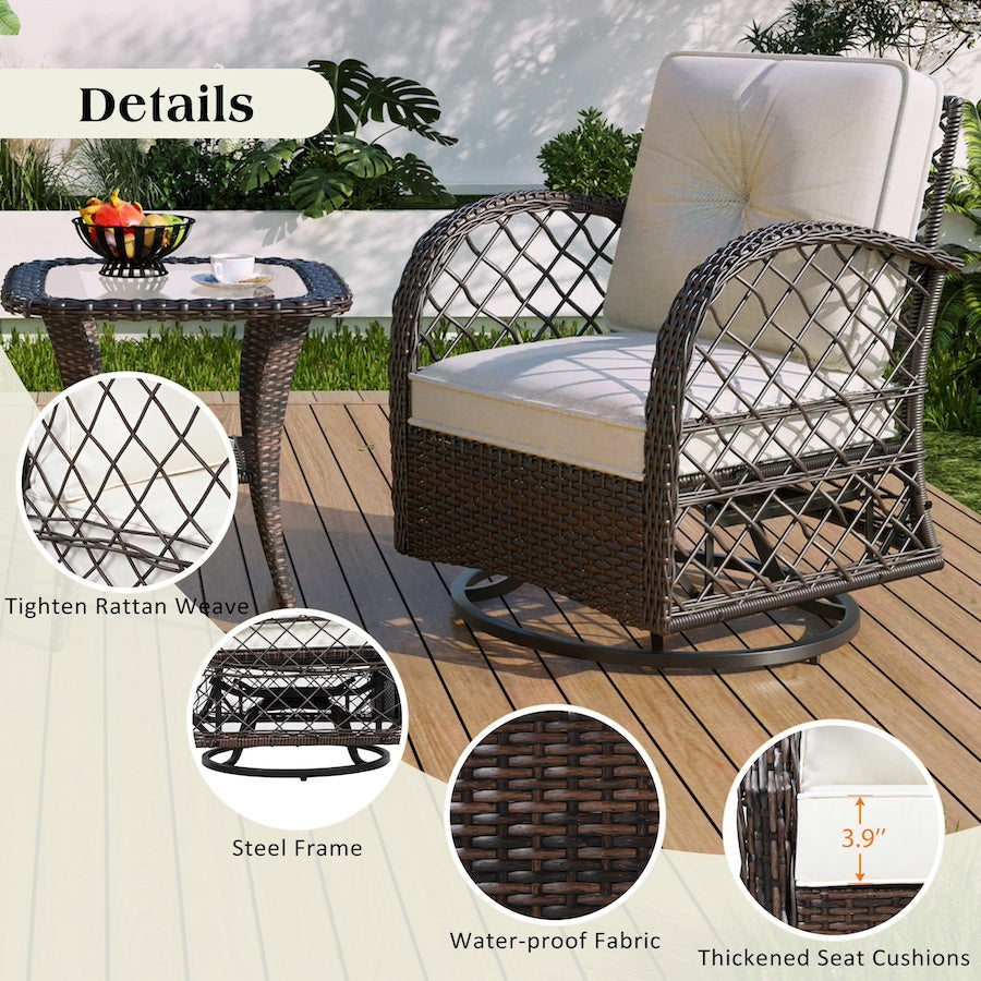 3-piece Outdoor Chair&Table Set Chat Set 2-person Rattan Seating Group