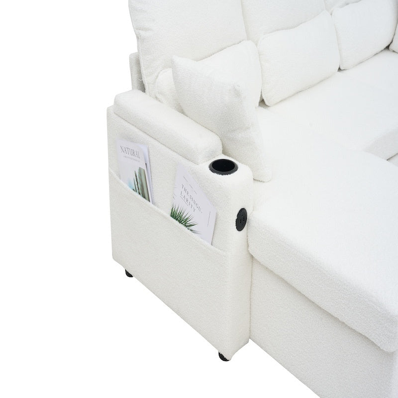 Convertible Sleeper Sofa 2 In 1, L-Shaped Couches For Living Room, Pull Out Sectional Futon Sofa Bed With Storage Space, USB Ports And Cup Holders