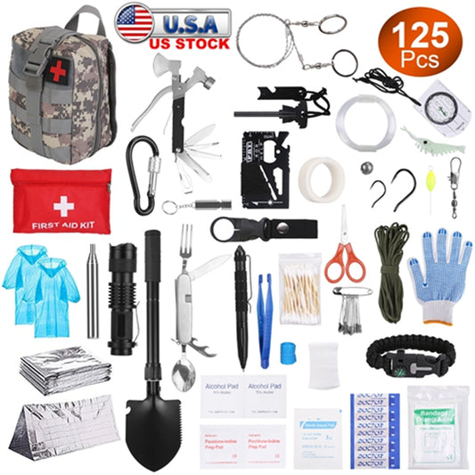 125 In 1 Survival Kit, Professional Survival Equipment, Equipment, Tools, First Aid Supplies, For SOS Emergency Tactical Hiking, Hunting, Disaster, Camping Expedition